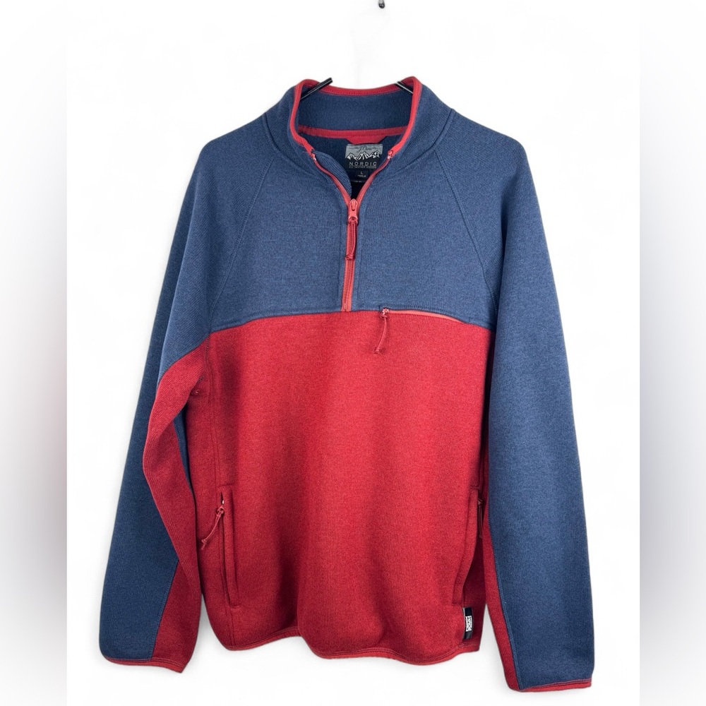 J Crew Nordic 1/2 Zip Pullover Polartec Sweater Fleece Size L Blue Burgundy
